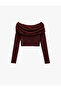 Omzu Open Shoulder Crop Lace Burgundy Women Long Sleeve T-Shirt 6Wal10621Ik - 4