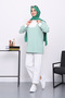 Green Collar Zippered Striped Two Thread Sweatshirt - 2