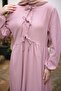 Dusty Rose Sleeve Elastic Collar Tie Wrap Dress - 3