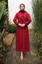 Burgundy Sleeve Elastic Collar Tie Wrap Dress - 2