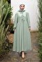 Mint Green Elastic Sleeve Tie Wrap Dress