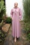 Dusty Rose Sleeve Elastic Collar Tie Wrap Dress
