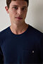 Navy Blue Men's Pajama Set with Pockets - 3