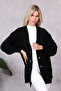 Black Women's Knitwear Cardigan with Hair Braid - 80 cm Acrylic Yarn - 3