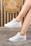 Daily Women's White Sneaker Lace-Up Star Detail Serrated Sole Oval Toe Sports Shoes 602