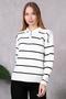 Women's Polo Collar Oversize Striped Zippered Knitwear Sweater Ecru - 2