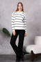 Women's Polo Collar Oversize Striped Zippered Knitwear Sweater Ecru - 7