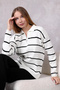 Women's Polo Collar Oversize Striped Zippered Knitwear Sweater Ecru - 3