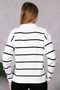 Women's Polo Collar Oversize Striped Zippered Knitwear Sweater Ecru - 6