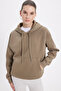 Women's Oversized wide cut cotton soft textured basic green k Hooded sweatshirt with fleece inside