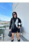 Women's Crew Neck Black Diamond Print Sweater - Light Grey, Anthracite Twin White Stripe - 5