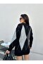 Women's Crew Neck Black Diamond Print Sweater - Light Grey, Anthracite Twin White Stripe - 6