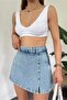 Women's Denim Back Double-Pocket Mini Skort, Blue - 2
