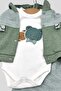 Baby Boy 3-Piece Set with Jacket, Teddy Bear Embroidery, Transitional Hooded 3-Piece Bodysuit, 0-3-6-9 Months Old - 4