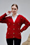 Women's Knitwear Cardigan Flower Embroidered Standard Size Red