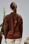 Women's Polo Neck Oversize Floral Embroidered Sweater Brown - 6