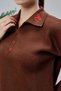Women's Polo Neck Oversize Floral Embroidered Sweater Brown - 4