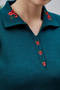 Women's Polo Neck Oversize Striped 4 Button Knitwear Sweater Green - 5