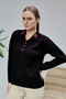 Women's Polo Neck Oversize Floral Embroidered Sweater Sweater Black - 4