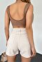 Women's High-Waisted Wide-Leg Pleated Pocketed Denim Shorts, Cream - 6