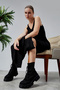 Women's Knitwear Suit Perforated Sweater and Suspender Dress Standard Size Black - 9