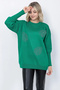 Women's Knitwear Sweater Crew Neck Leaf Patterned Sleeve Jewelled Oversize Green - 6