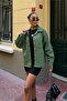 Women's Oversize Long Sleeve Double Pocket Jacket Shirt Washable Khaki - 3
