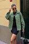 Women's Oversize Long Sleeve Double Pocket Jacket Shirt Washable Khaki - 4