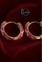 Brass Gold Color Fuchsia Enamel Ethnic Patterned Hoop Earrings – Bohemian Chic Design - 5