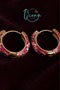 Brass Gold Color Fuchsia Enamel Ethnic Patterned Hoop Earrings – Bohemian Chic Design - 4
