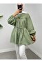 Stone Buttoned Shirt with Elasticized Sleeves and Tie Detail - Water Green - 7
