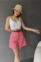 Women's High Waist Belted Pocket Wide Leg Gabardine Shorts Pink - 4