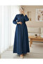 Denim Dress with Elasticated Cuffs, Button-Down Front, and Double Pockets - Indigo