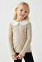 Girls' Tricot Sweater with Collar Detail - Cream