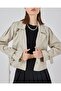 Women's Belted Short Trench Coat 5970 - Stone - 3