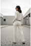 Women's Crew Neck Cropped Sweater Pants Knit Top and Bottom Set - 2