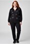 Women's Large Size Spiral Stone Detailed Hooded Black Tracksuit Set - 2