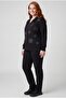 Women's Large Size Spiral Stone Detailed Hooded Black Tracksuit Set - 3