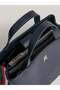 Women's Leather Brand Logo Zippered Daily Use Navy Blue Shoulder Bag AW0AW16075-DW6 - 3