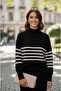 Women's Sweater Dress with Transverse Fine Line Pattern - 3