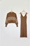 Women's Sweater Dress with Transverse Fine Line Pattern - 5