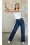 Gabriela Navy Blue Stretch Fabric Super High Waist Loose Stretch Jeans Palazzo Pants - 2