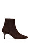 Women's Brown Zippered Thin Heeled Suede Leather Boots 25Wfd131310