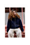 Dark Navy Blue Denim Bomber Unisex Jacket Oversize Seasonal Coat