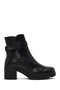 Women's Black Zippered Thick Heeled Leather Boots 25Wfd414118