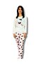 Women's Cat Motif Heart Patterned Pajama Set (Burgundy-White)