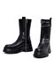 Women's Black Zippered Thick Soled Leather Boots 25Wfd182418 - 2