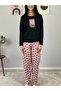 Women's Love You Printed Panda Patterned Pajama Set (Pink-Black) - 3