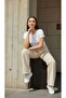 Gabriela Beige Stretch Fabric Super High Waist Loose Stretch Jeans Palazzo Pants - 3