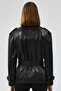 Zendaya Women's Black Belt Detailed Biker Leather Jacket 24Wgd5226Ve - 5